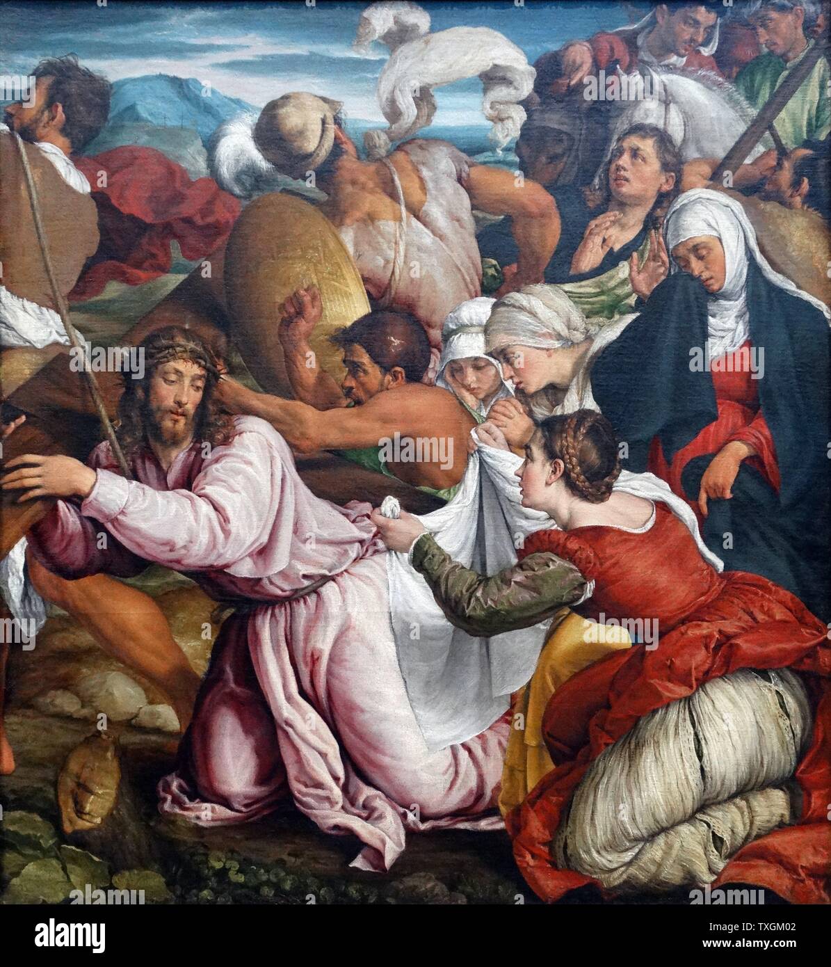Painting titled 'The Way to Calvary' by Jacopo Bassano (1510-1592) an Italian artist and pupil of Bonifazio Veronese. Dated 16th Century Stock Photo