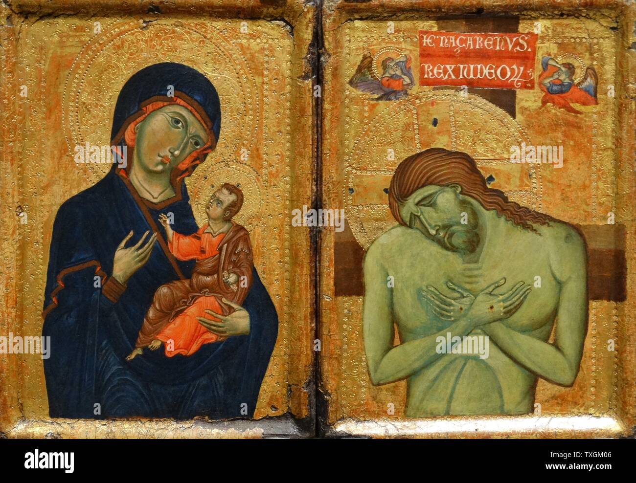 Painting titled 'The Virgin and Child; The Man of Sorrows' by an unknown Umbrian artist. Dated 13th Century Stock Photo
