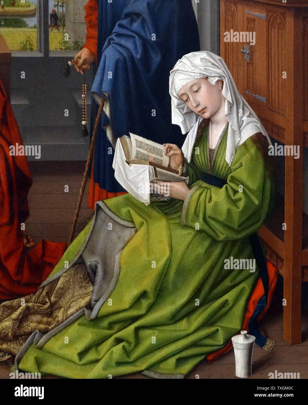 Painting titled 'The Magdalen Reading' by the Workshop of Rogier van der Weyden (1400-1464) an Early Netherlandish painter. Dated 15th Century Stock Photo