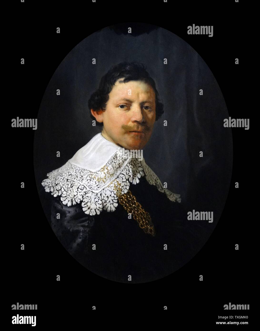 Portrait of Philips Lucasz, a senior official with the Dutch East India Company, by Rembrandt Harmenszoon van Rijn (1606-1669) a Dutch painter and etcher. Dated 17th Century Stock Photo