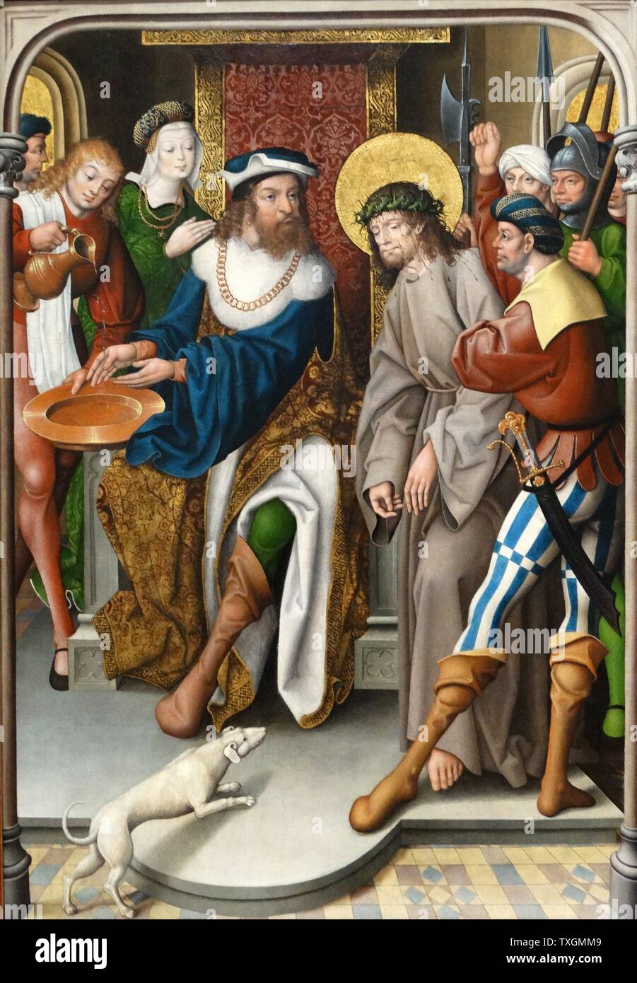 Painting titled 'Christ before Pilate' by Jan Baegert (1465-1527) a German painter during the transition from the Middle Ages to Modern Times. Dated 16th Century Stock Photo