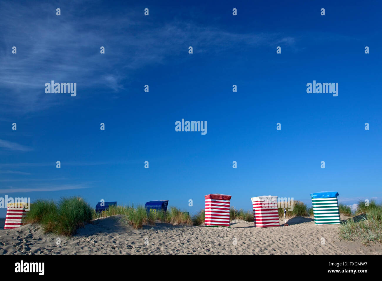 geography / travel, Germany, Lower Saxony, beach tents at southern beach, isle Borkum, East Frisian Is, Additional-Rights-Clearance-Info-Not-Available Stock Photo