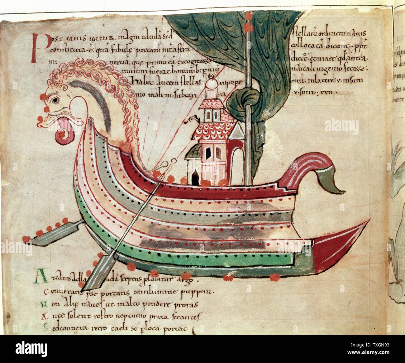Norse dragon-prowed ship. Anglo-Saxon manuscript, 10th Century. British Museum, London Stock Photo