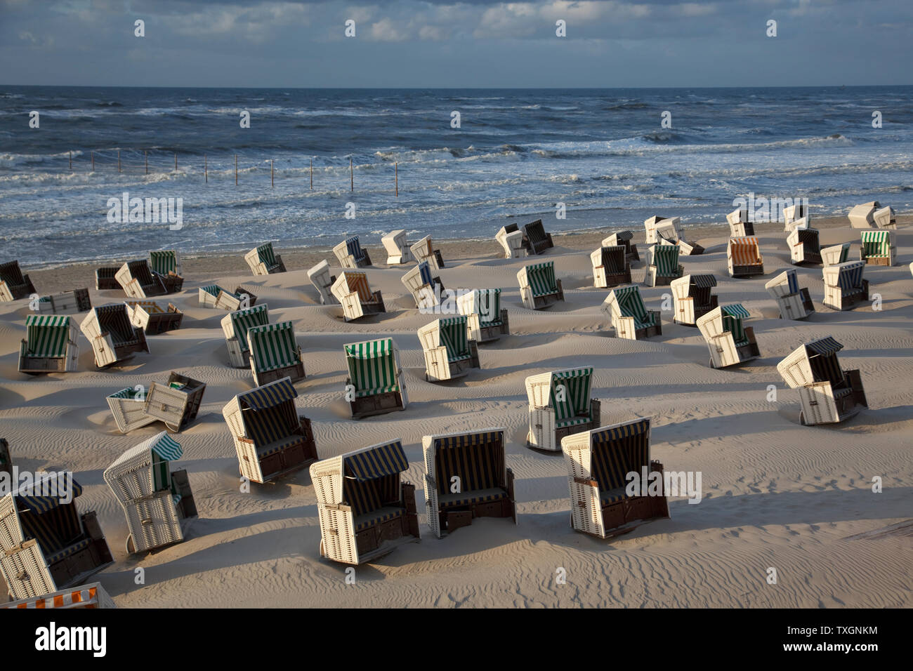 geography / travel, Germany, Lower Saxony, beach of the isle Wangerooge at turbulency, East Frisian Is, Additional-Rights-Clearance-Info-Not-Available Stock Photo