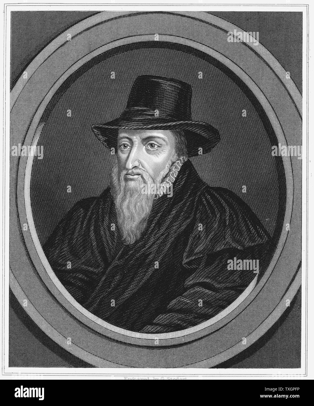 Theodore Beza or Beze (1519-1605) French religious reformer and leading Calvinist.  c.1851 Engraving Stock Photo