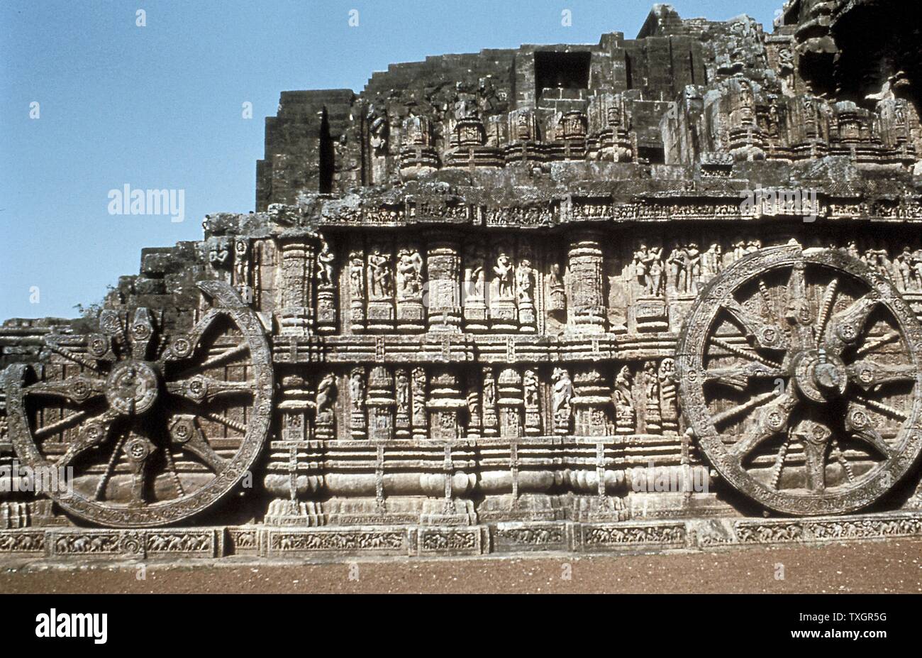 Northern India  - Konarak. Surya-Deul,  13th century  Side wall of 'temple cart' Photograph Stock Photo