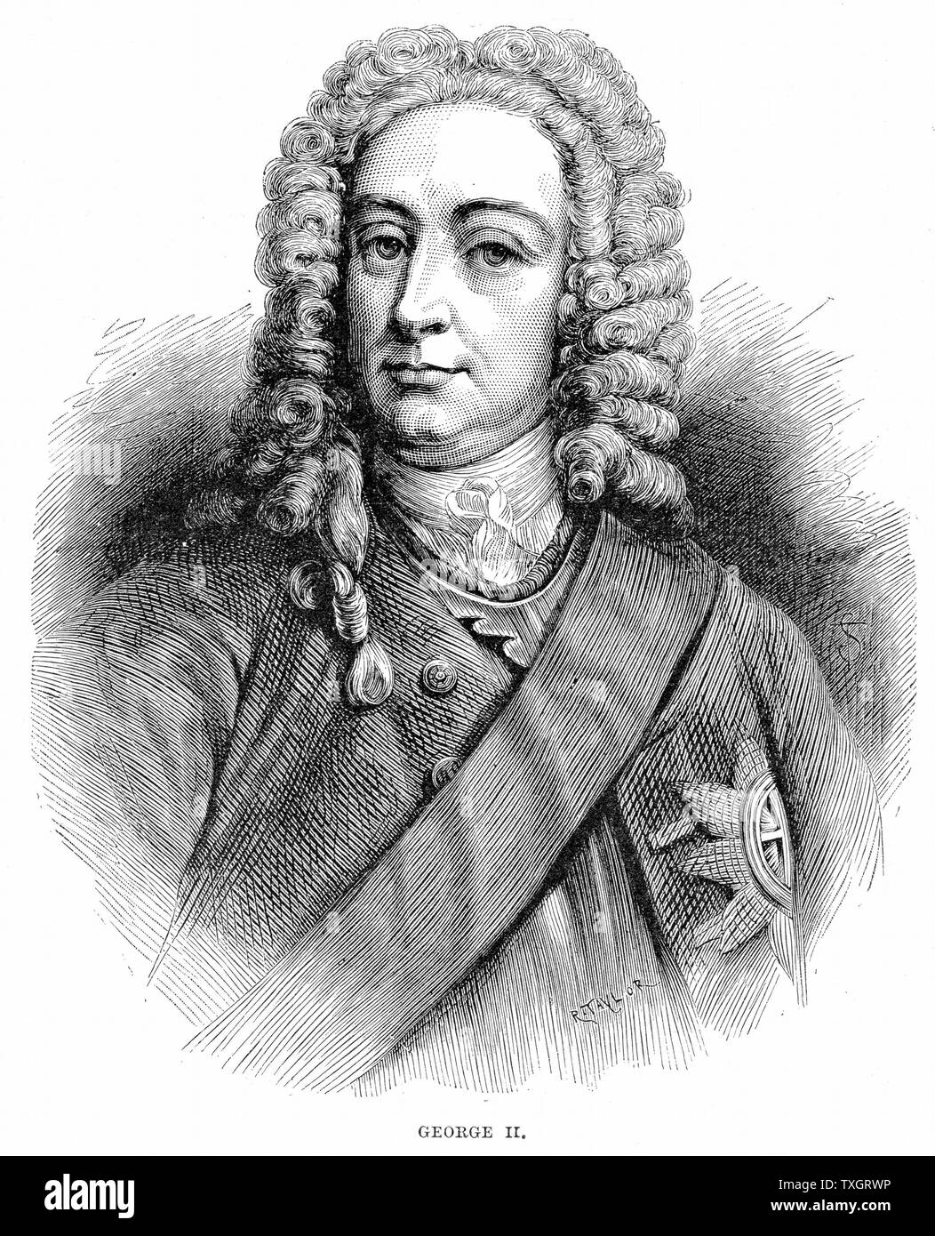 George II (1683-1760) King of Great Britain and Ireland and Elector of Hanover from 1727 Wood engraving Stock Photo