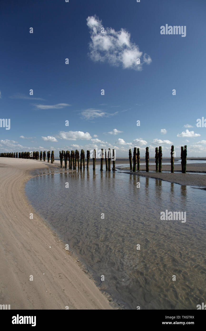 geography / travel, Germany, Lower Saxony, groyne on the beach, East pier, Wangerooge Isle, East Frisi, Additional-Rights-Clearance-Info-Not-Available Stock Photo