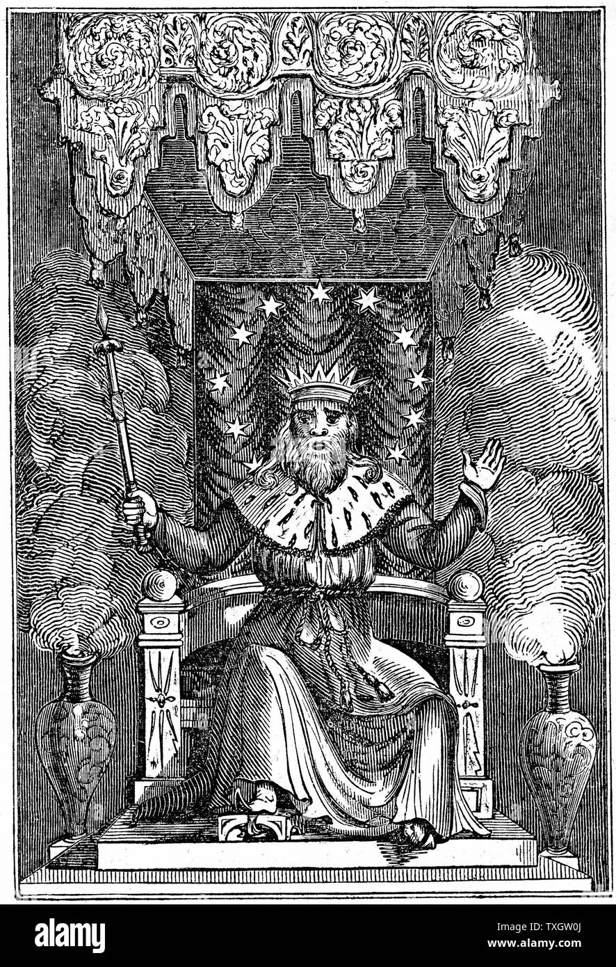 Thor son of Woden or Odin, the second god in the ancient Scandinavian pantheon 1834 Woodcut London Stock Photo