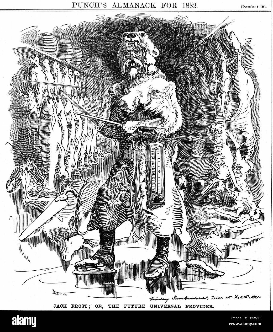The future importance of refrigeration Cartoon by Linley Sambourne from 'Punch'  6 December 1881 Engraving London Stock Photo