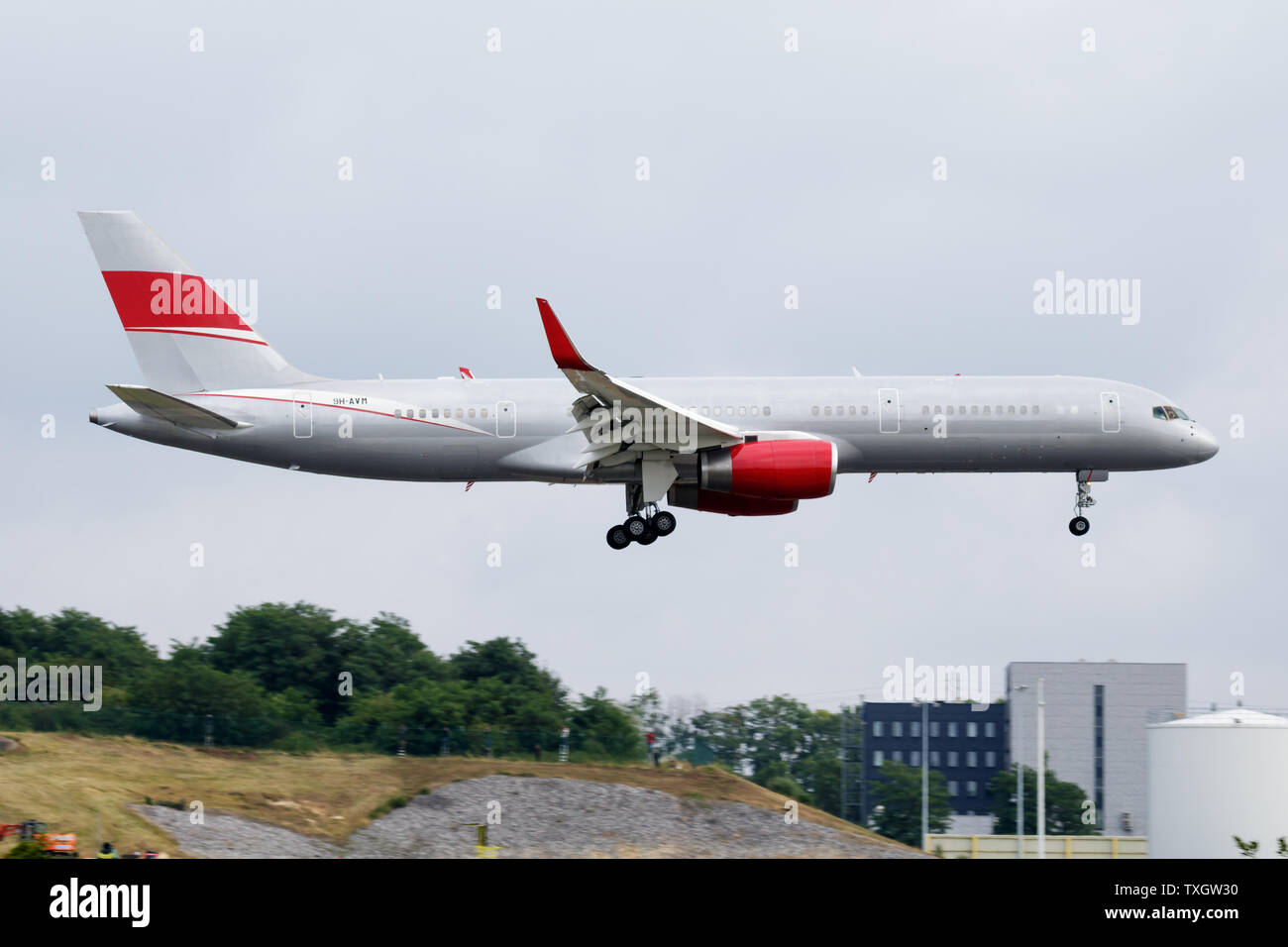 LIEGE / BELGIUM - JULY 2, 2017: JetMagic Boeing 757-200 9H-AVM passenger plane landing at Liege Airport Stock Photo