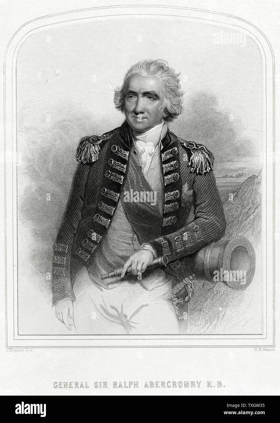 Ralph Abercromby (1734-1801), Scottish soldier General leading successful Anglo-Turkish force against French at Aboukir Bay (Alexandria) 21 March 1801, at which engagement he was mortally wounded Engraving after portrait by Hoppner Stock Photo