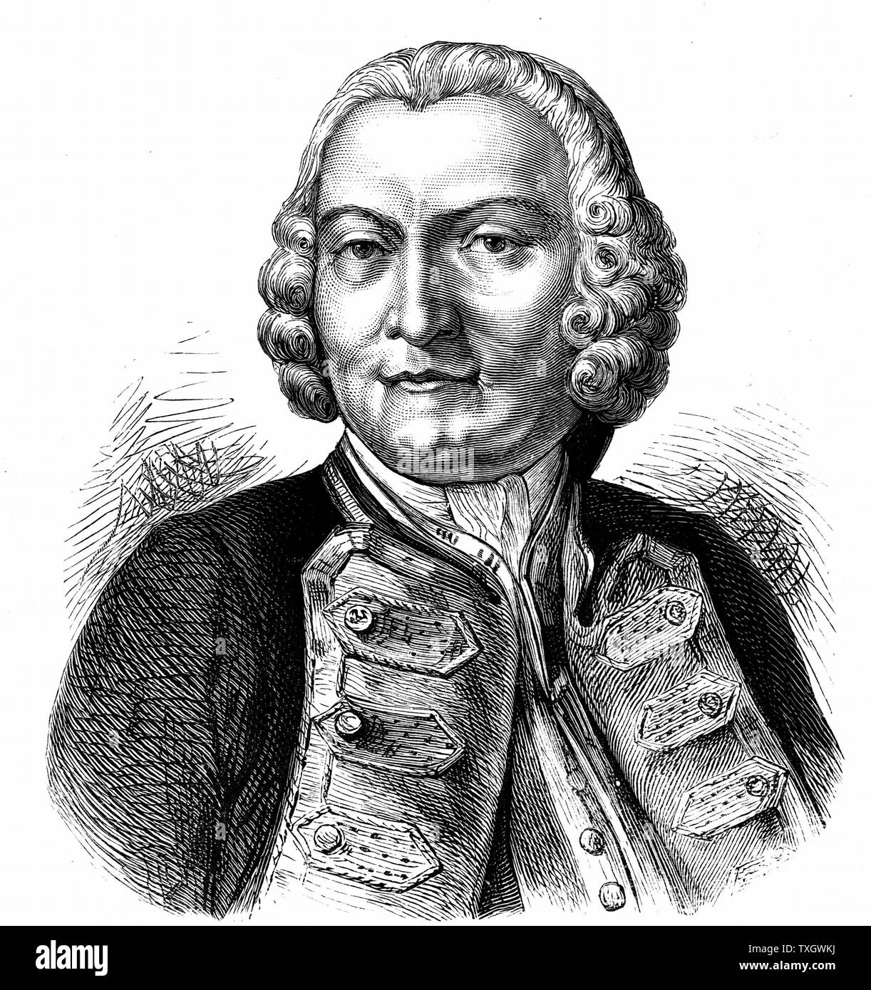 George Anson, Baron Anson (1697-1762) English naval commander. In command of Pacific squadron circumnavigated globe from September 1740 to June 1774. First Lord of the Admiralty 1751 Engraving Stock Photo
