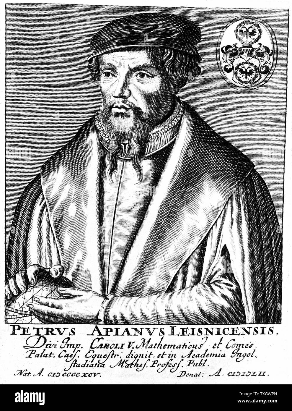 Peter Apian (Petrus Apianus 1495-1552)  German mathematician and astronomer Copperplate engraving Stock Photo