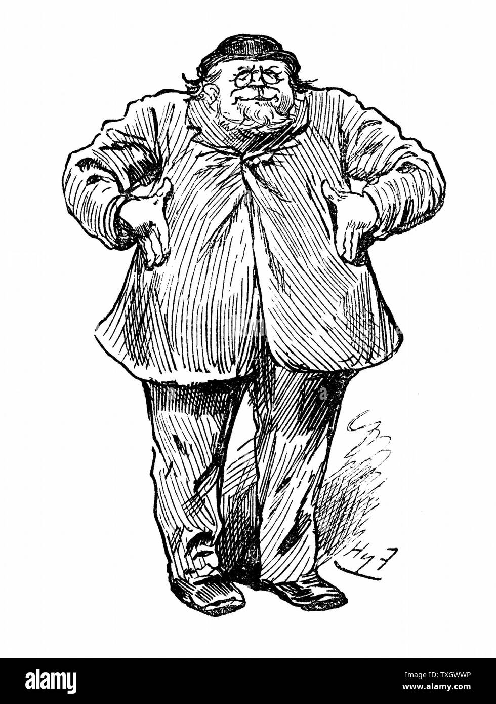 Joseph Arch (1826-1919) English Trade Unionist, politician, agricultural worker. Founder of National Union of Farm Labourers April 1886  Harry Furniss cartoon from 'Punch', when he became Liberal Member of Parliament for North West Norfolk Wood engraving London Stock Photo