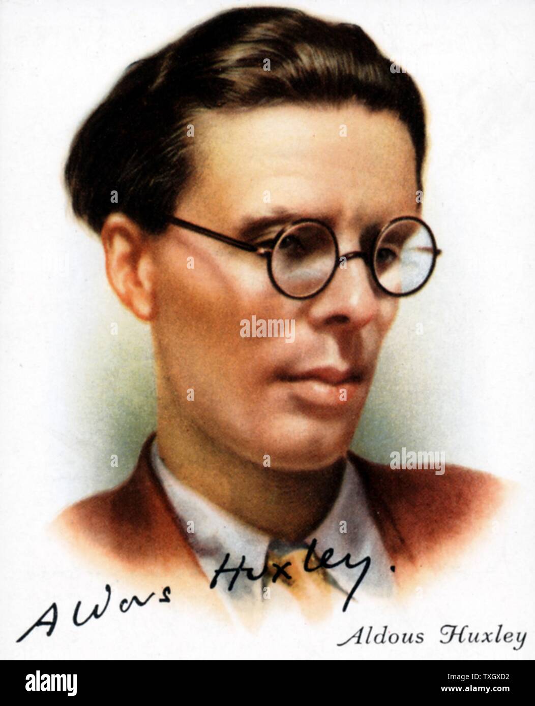 Aldous Leonard Huxley (1894-1963) English essayist and novelist, best remembered for "Brave New World" (1932) From card published 1927 Stock Photo