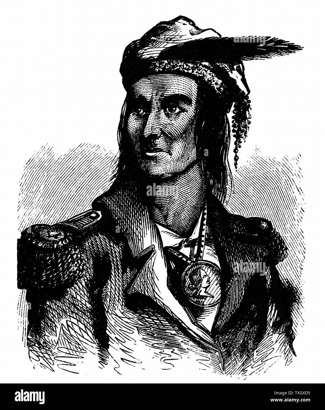 Tecumseh (c1768-1813) American Indian chief of Shawnees. After rising against whites crushed in 1811, served the English. Commanded their Indian allies in war of 1812-13. Died fighting in Canada Stock Photo