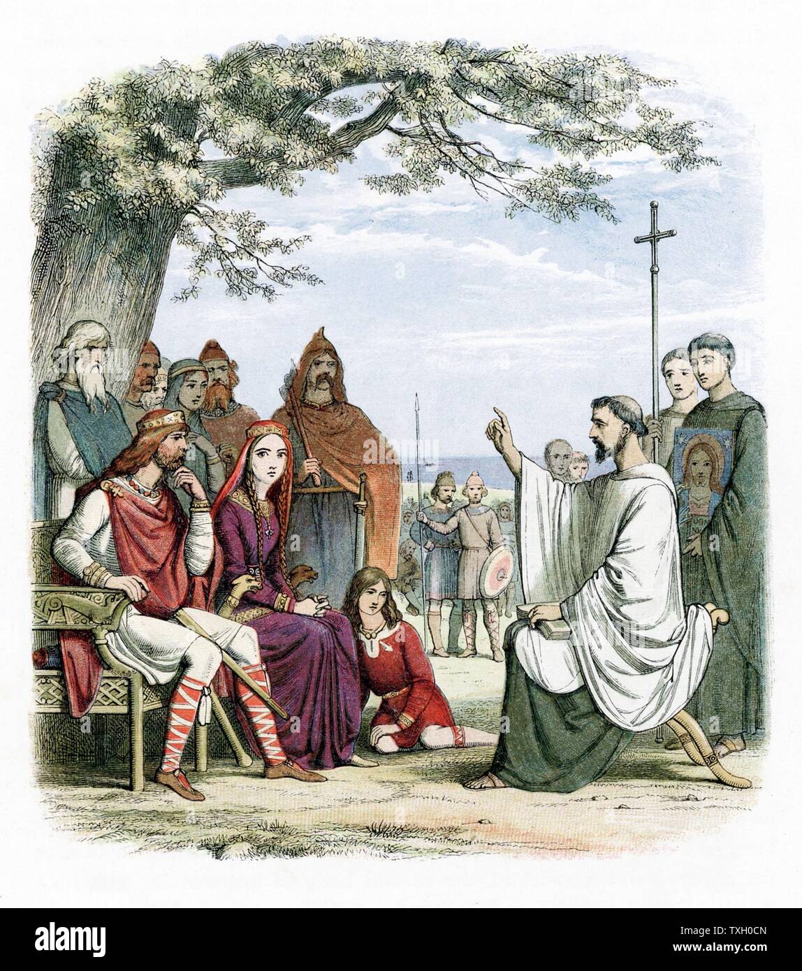 St Augustine Of Canterbury D 604 Preaching Before Ethelbert 552 616 Anglo Saxon King Of Kent Whom He Baptised In 597 Augustine Sent By Pope Gregory I To Convert Anglo Saxons To Christianity First Archbishop Of