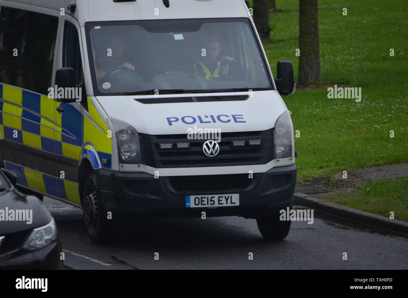 Police van mobile to incident Stock Photo