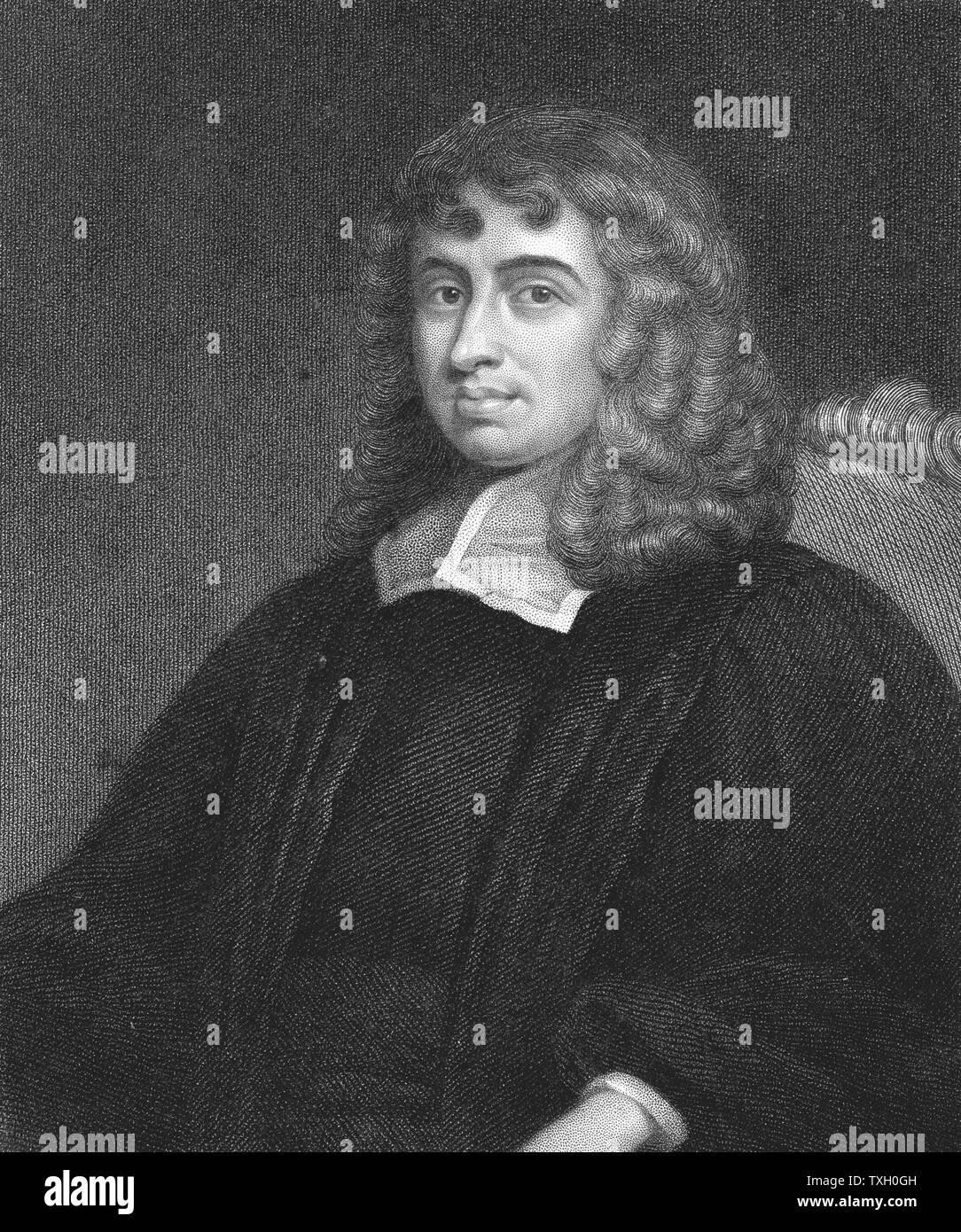 Isaac Barrow (1630-1677) English mathematician and cleric. Lucasian professor of mathematics at Cambridge 1663, resigned 1669 to make way for Isaac Newton. Master of Trinity College, Cambridge, and founder of its library. Engraving after portrait Stock Photo