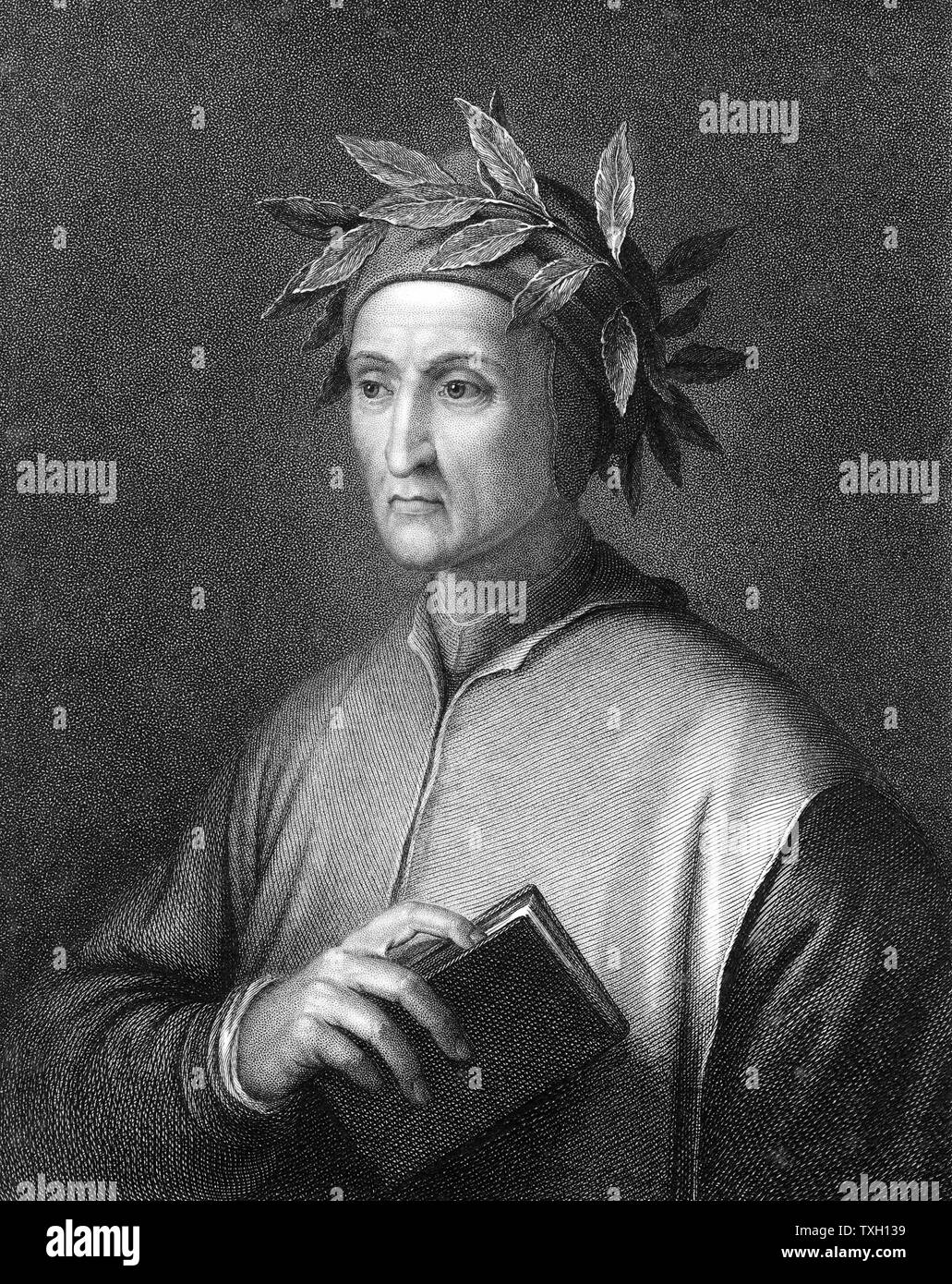 Dante Alighieri (1265-1321)  Italian poet. Portrait engraving Stock Photo