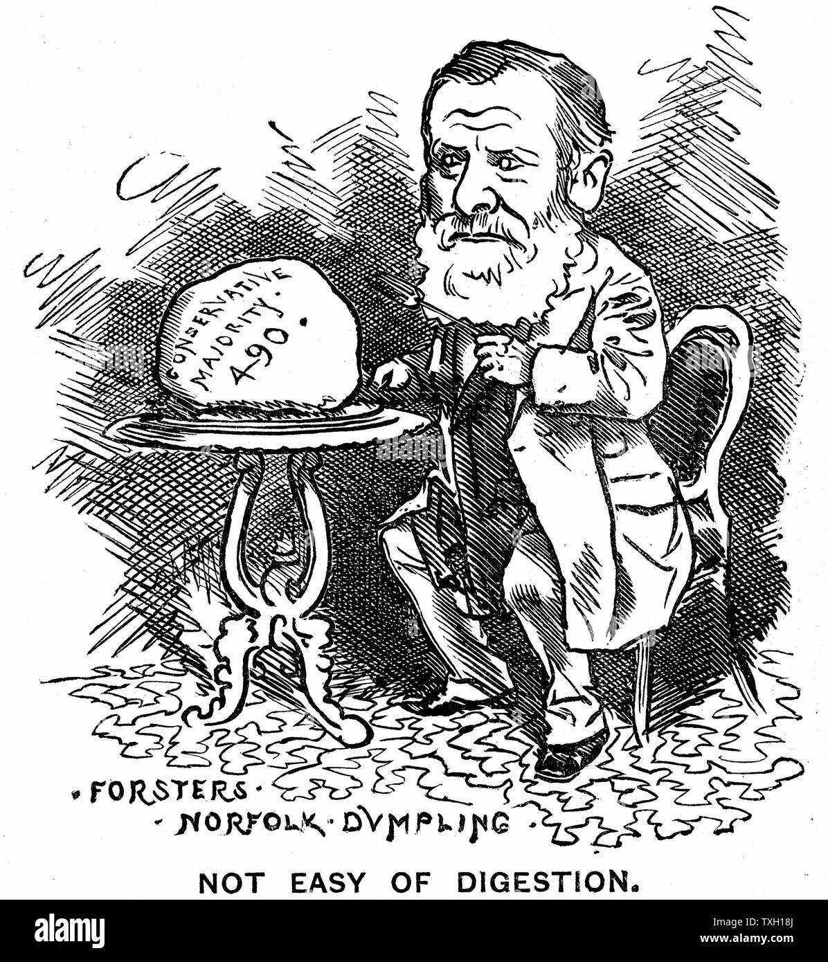 William Edward Forster (1818-1886), British Liberal politician. Cartoon from 'Punch', London, 1879. Engraving Stock Photo