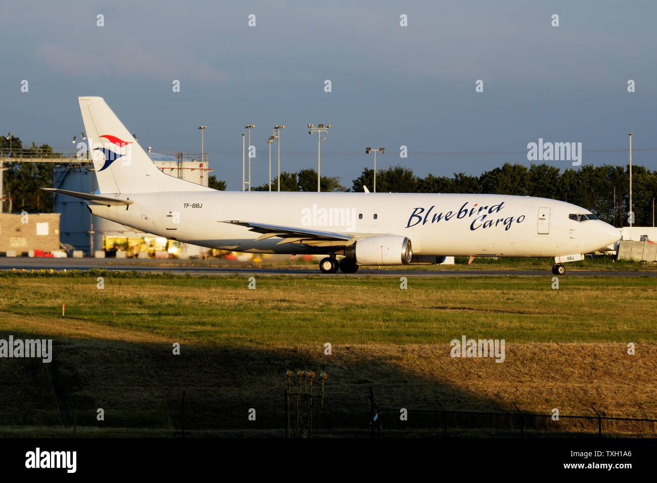 LIEGE / BELGIUM - JULY 2, 2017: Bluebird Cargo Boeing 737-400 TF-BBJ cargo plane departure at Liege Airport Stock Photo