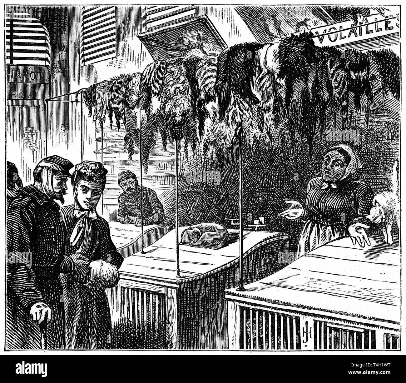 Franco-Prussian War 1870-1871: Siege of Paris September 1870 to late January 1871. A Market in Paris "We have no more than that, Sir". Illustration from The Graphic, London, 15 February 1871. Engraving Stock Photo
