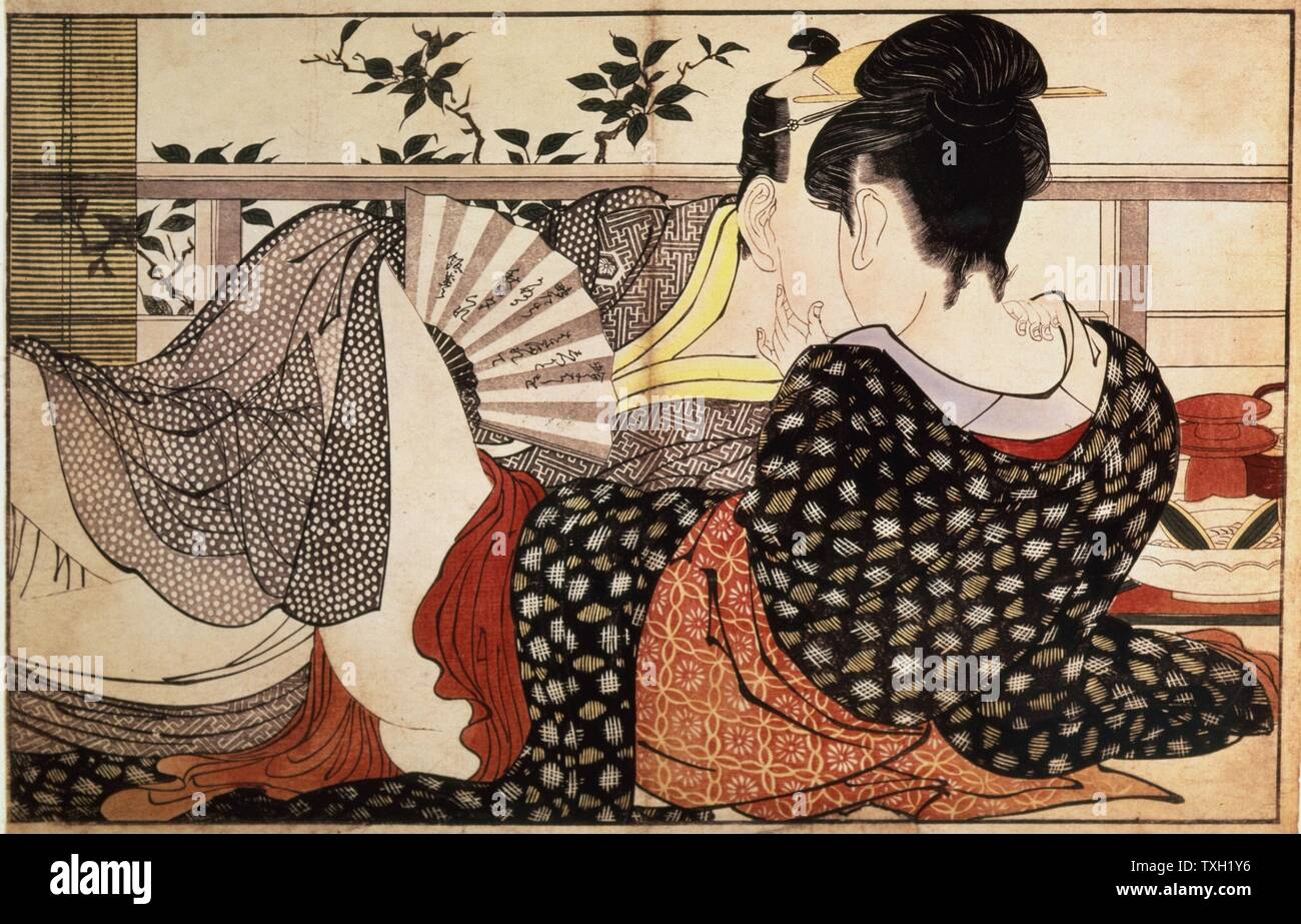 Utamaro Kitagawa (c.17531806) Japanese school Lovers in an upstairs