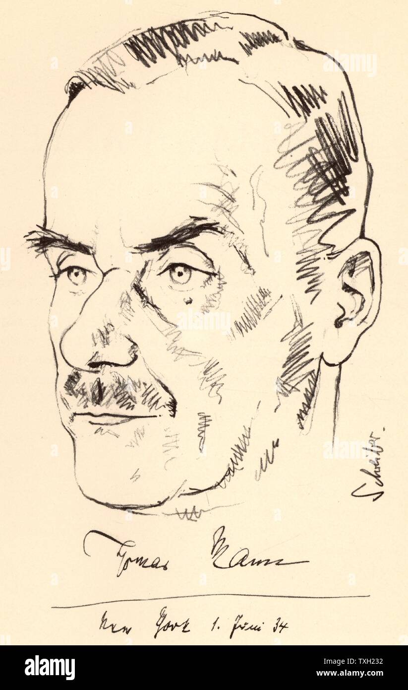 Thomas Mann  (1875-1955) German novelist and brother of Heinrich Mann. Nobel prize for Literature 1929. Sketch dated 1934. Stock Photo