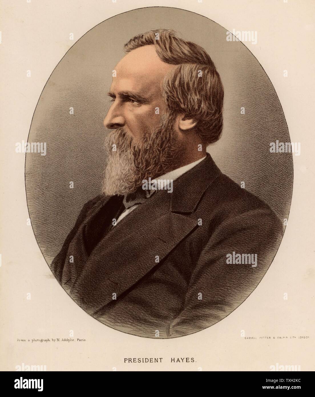 Rutherford Birchard Hayes (1822-1893) American Republican statesman, 19th President of the USA (1877-1881). From 'The Modern Portrait Gallery' (London, c1880). Tinted lithograph. Stock Photo