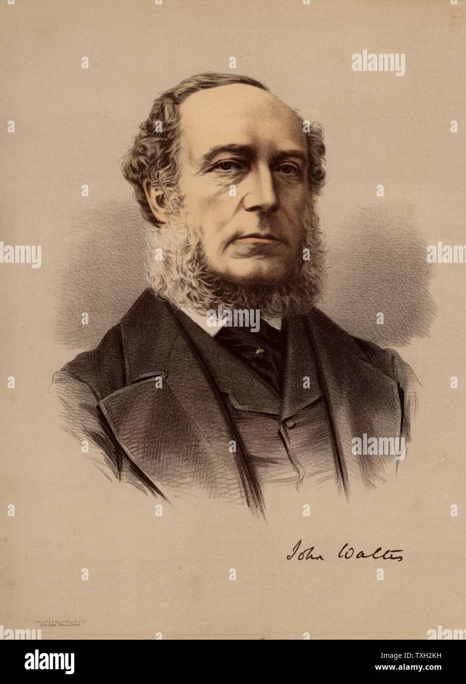 John Walter the Younger (1818-1894) English newspaper proprietor and politician. Chief proprietor of 'The Times', London. Introduced the Walter printing press in 1869. A Member of Parliament from 1845-1885. From 'The Modern Portrait Gallery' (London, c1880). Tinted lithograph. Stock Photo
