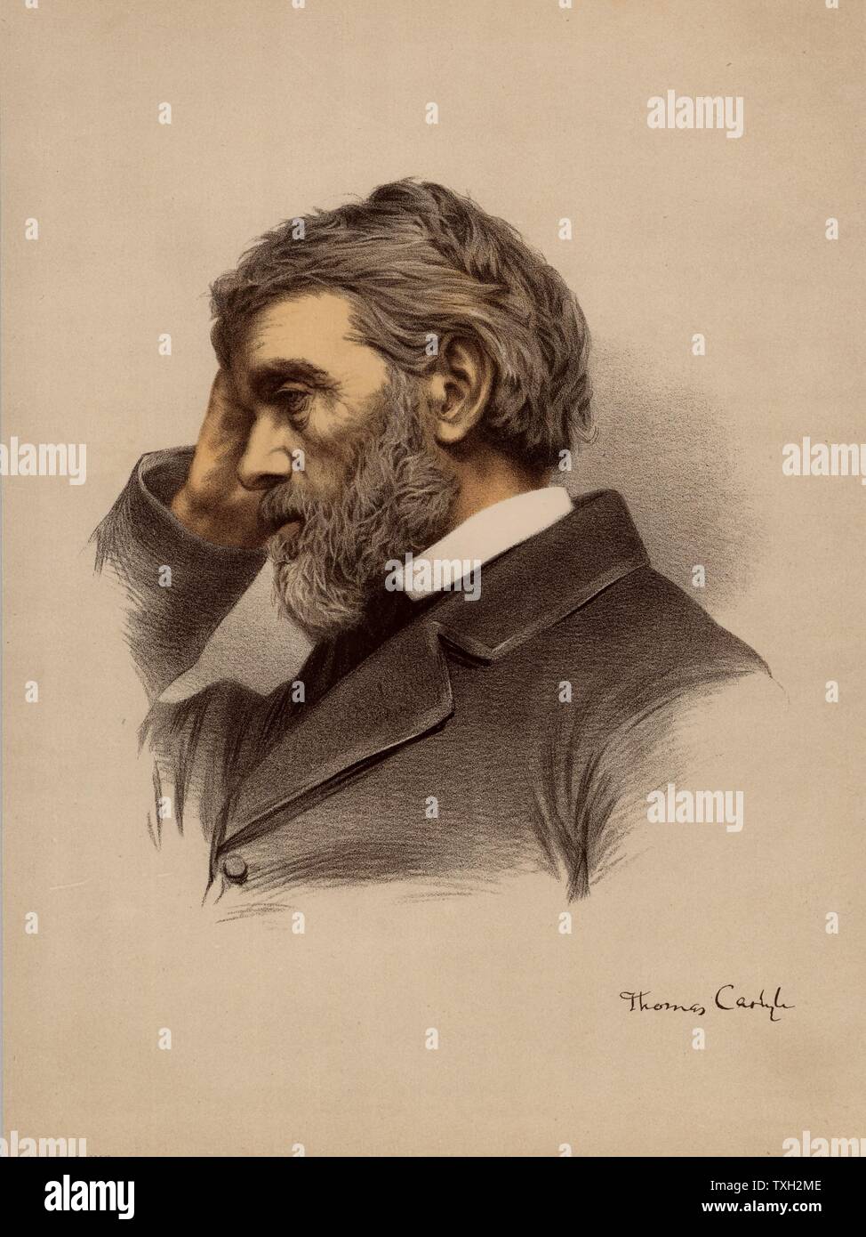 Thomas Carlyle (1795-1881) Scottish-born British historian & essayist.  From 'The National Portrait Gallery' (London, c1880). Tinted lithograph. Stock Photo