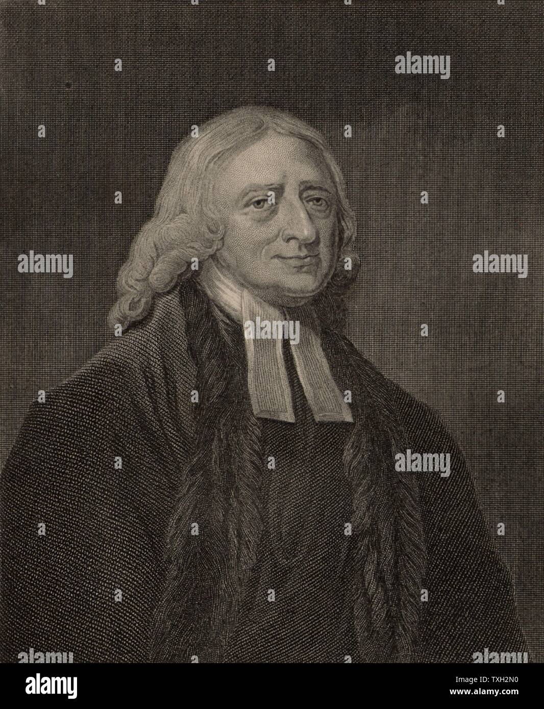 John Wesley (1703-1791) English non-conformist preacher. Founder of  Methodism. Engraving after the portrait by George Romney. Stock Photo