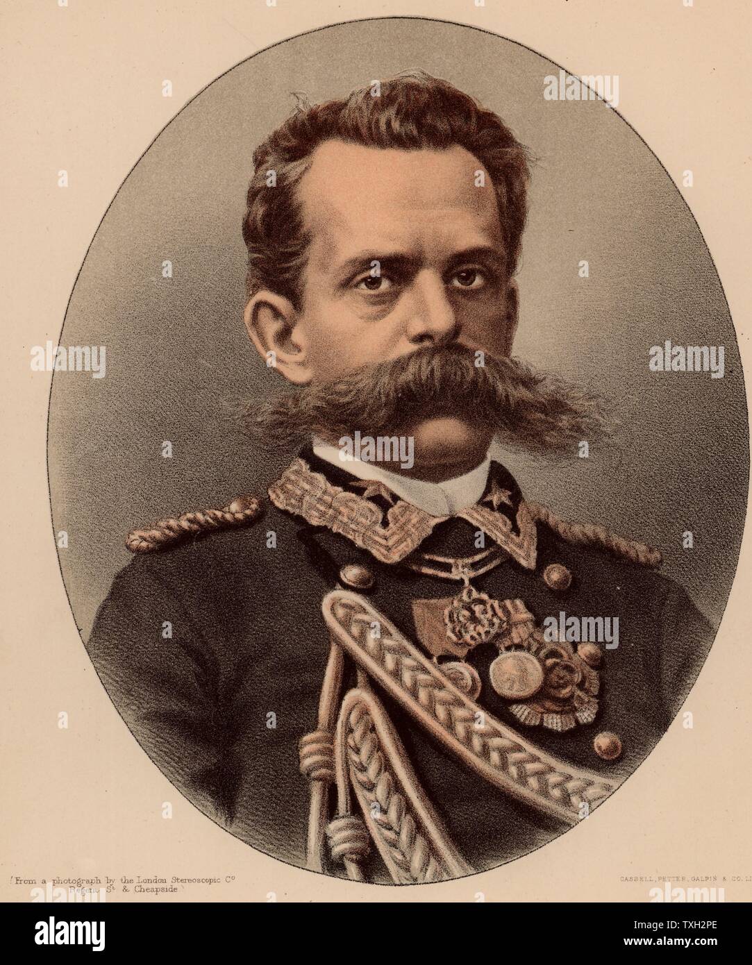 Umberto I or Humbert I (1844-1900), king of Italy from 1878.  Assassinated by the anarchist Gaetano Bresci. From 'The Modern Portrait Gallery' (London, c1880). Tinted lithograph. Stock Photo