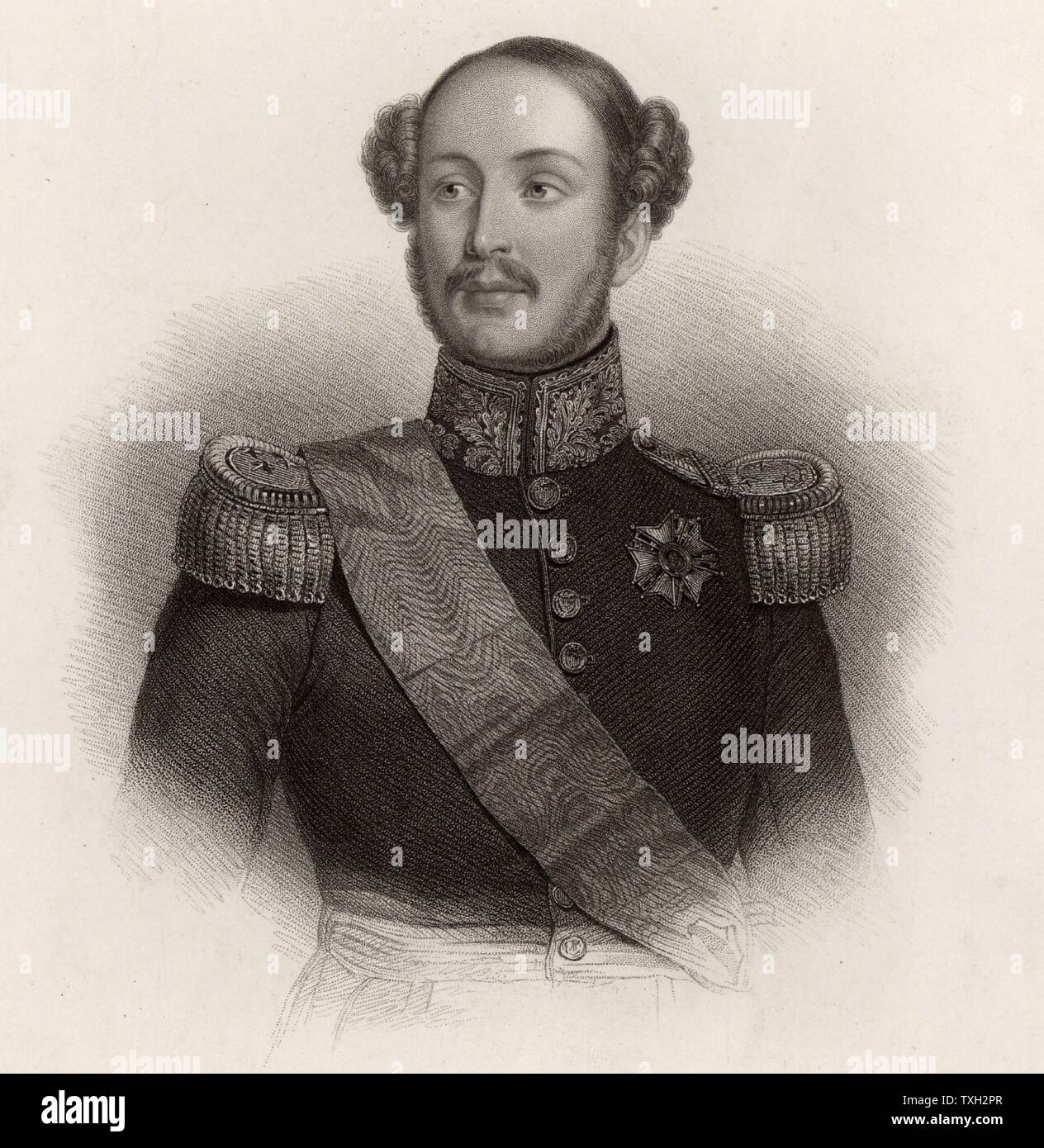 Ferdinand Philippe, Duc d'Orleans (1810-42) eldest son of French king Louis-Philippe. Heir to the throne of France, he served as general in French army. Killed in a carriage accident.  Engraving. Stock Photo