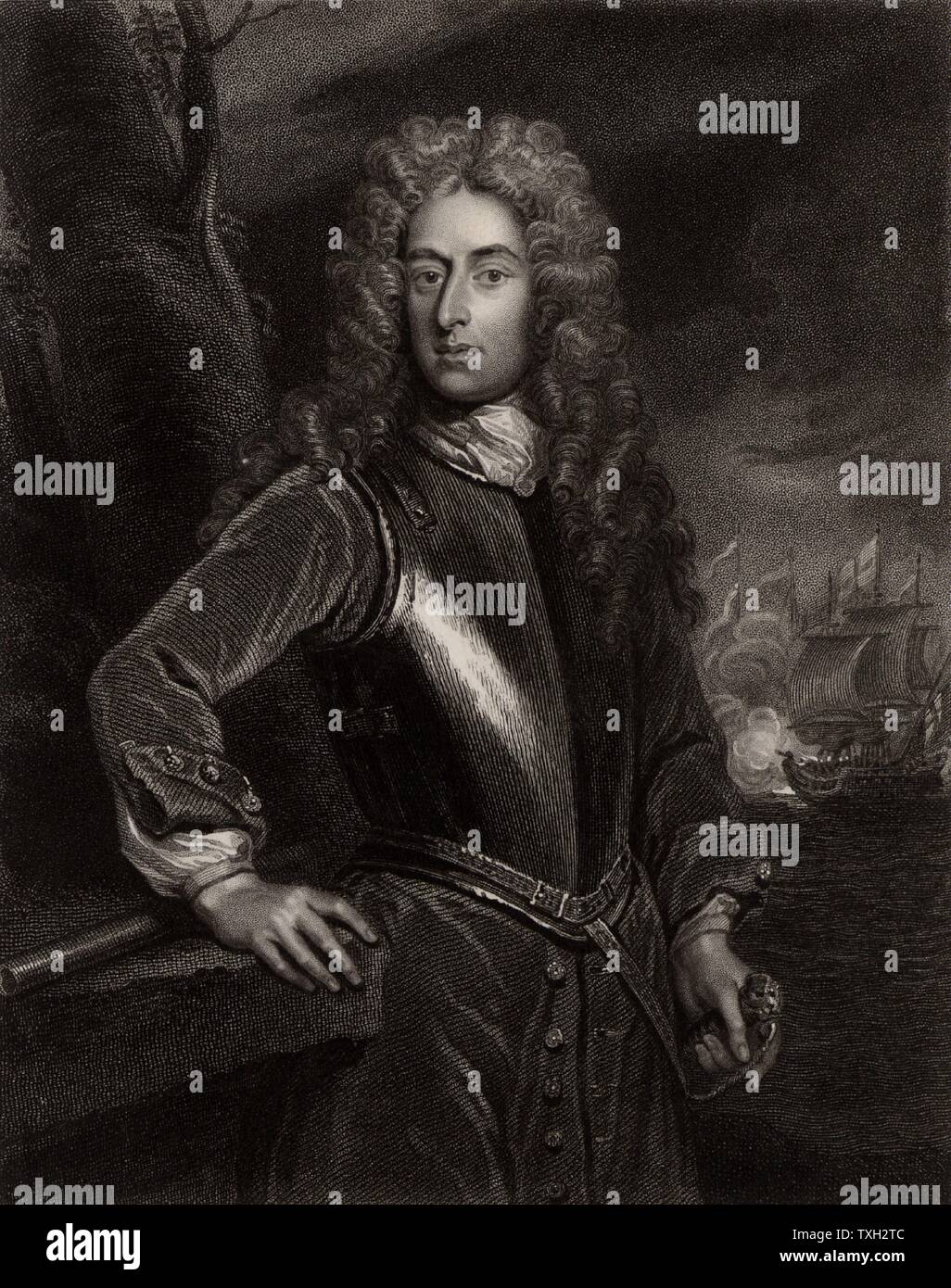 George Byng, lst Viscount Torrington (1663-1733) English naval commander: Admiral of the Fleet 1718.  First Lord of the Admiralty from 1727. Engraving after portrait by Godfrey Kneller. Stock Photo