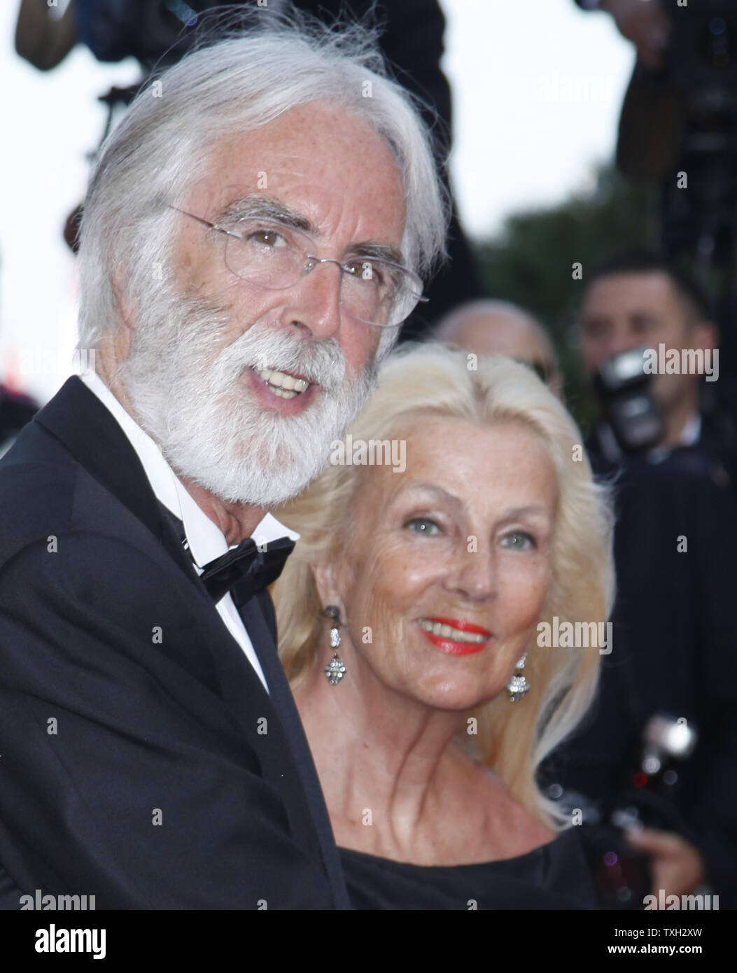 Director Michael Haneke his wife Suzie arrive on the red carpet before the closing ceremony of the 62nd annual Cannes Film Festival in Cannes, France on May 24, 2009.   (UPI Photo/David Silpa) Stock Photo