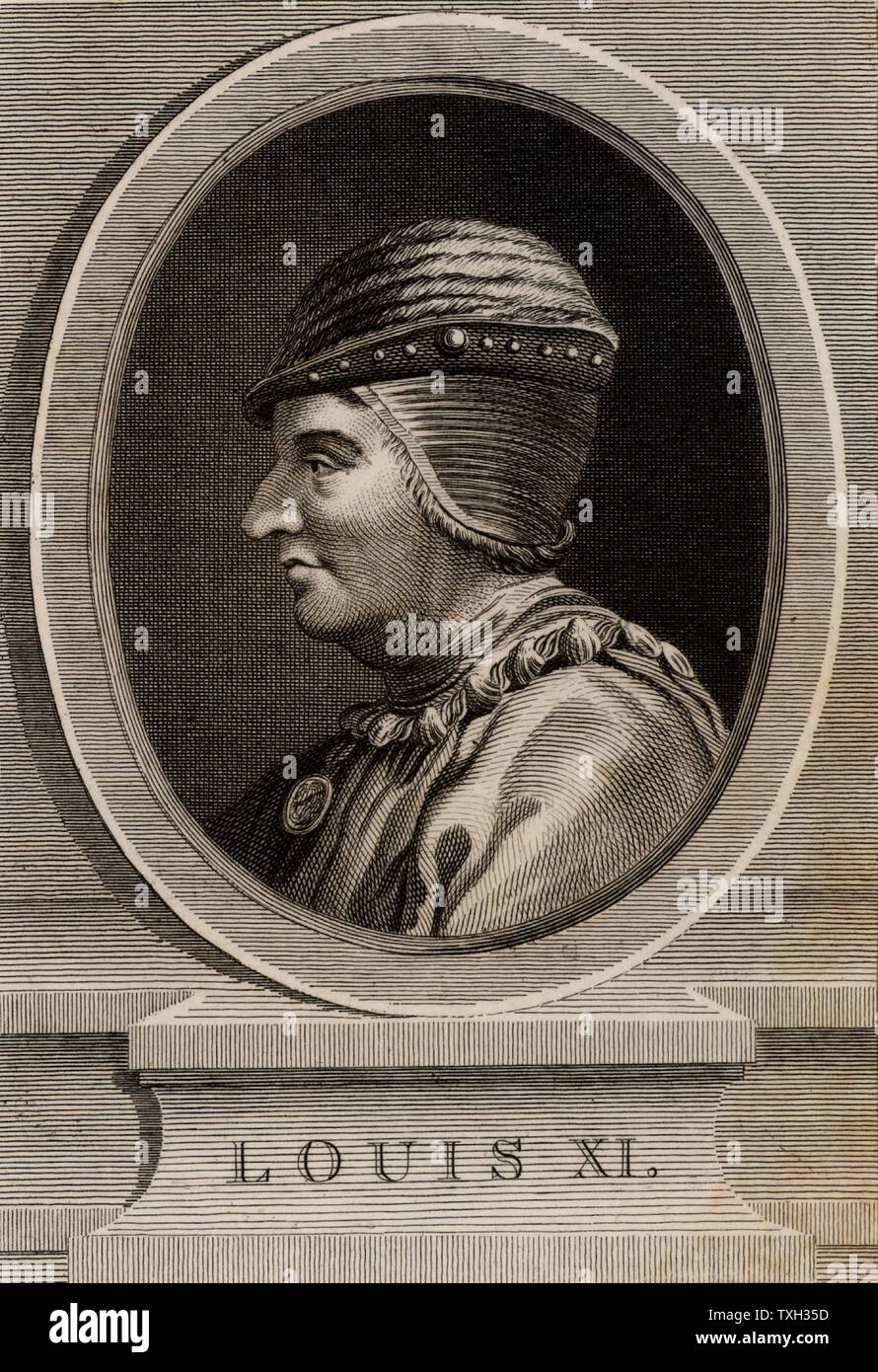 Louis XI (1423-83) a member of the Valois dynasty, king of France from 1461.  Copperplate engraving, 1793. Stock Photo