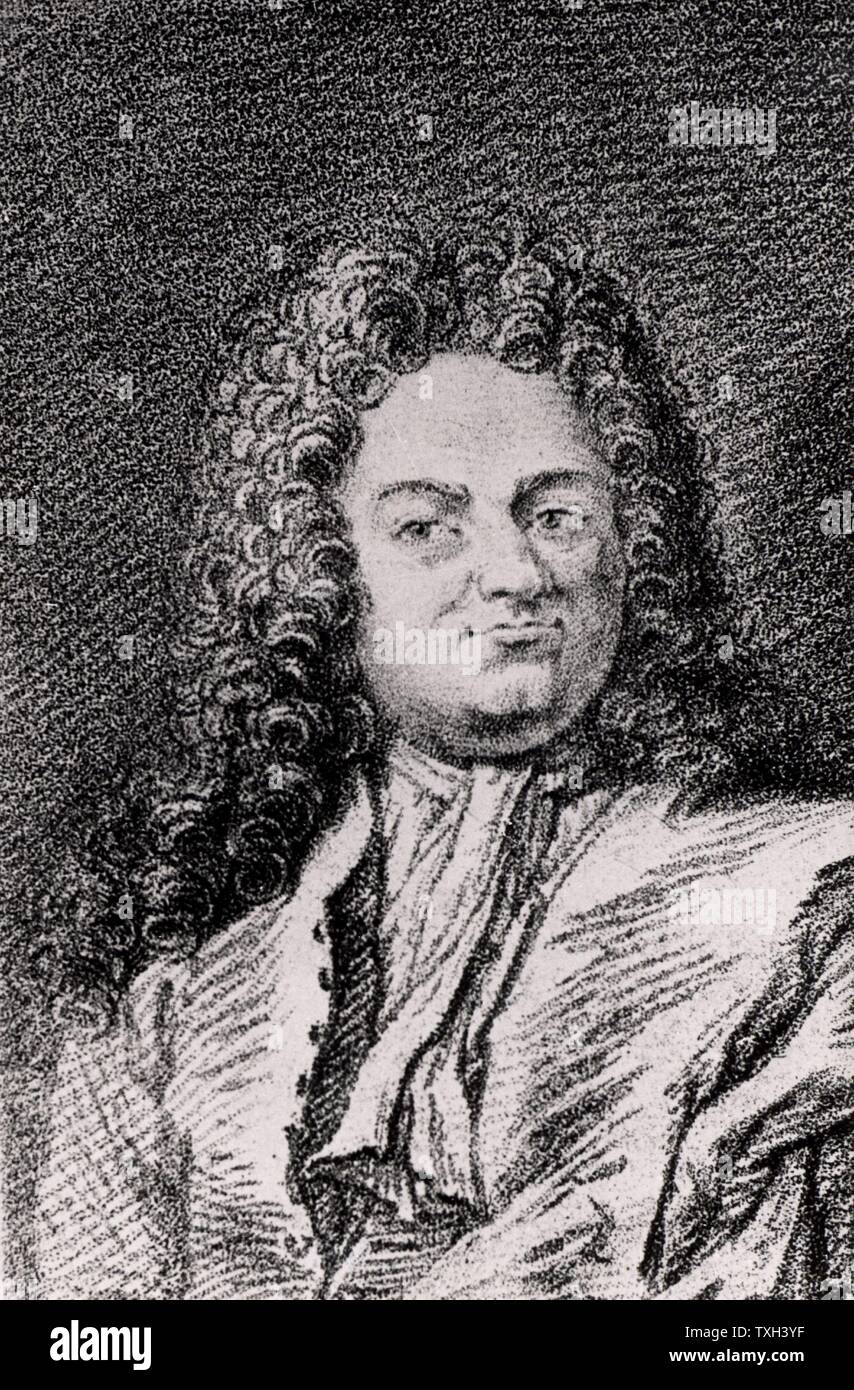 Christian Wolff or Wolf or Wolfius (1679-1754) German philosopher born in Breslau.  Professor mathematics and natural philosophy at Halle University (1706-1723 and from 1740). Professor at Marburg University (1723-1740). Engraving from "Histoire des Philosophes Modernes" by Alexandre Saverien (Paris, 1762). Stock Photo