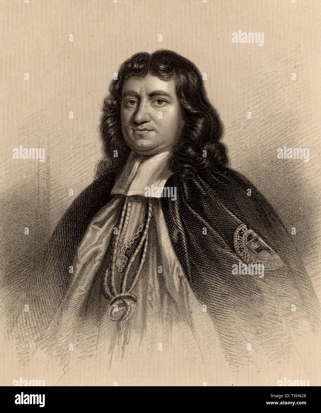 Gilbert Burnet (1643-1715) Scottish theologian and historian. A brilliant linguist, as well as his native English, he was fluent in Dutch, French, Latin, Greek and Hebrew.  On the flight of James II, he was appointed Bishop of Salisbury by William III. Author of 'The History of His Own Times' (London, 1723). Engraving from 'A Biographical Dictionary of Eminent Scotsmen' by Thomas Thomson (1870). Stock Photo