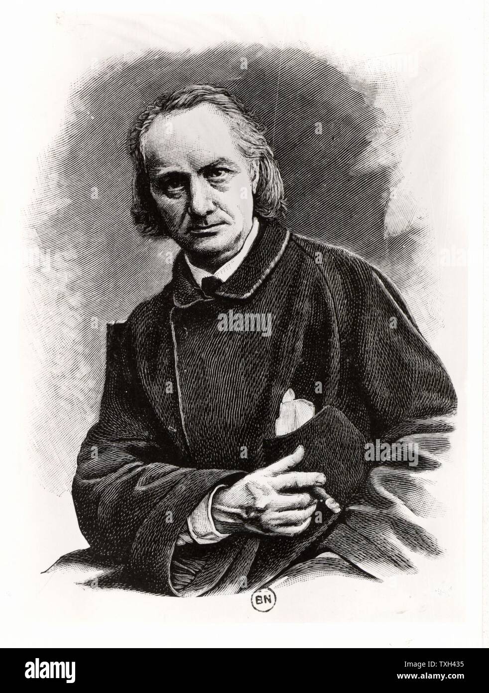 Charles Pierre Baudelaire (1821-1867) French poet, critic and translator.   Engraving after a photograph taken in 1864. Stock Photo
