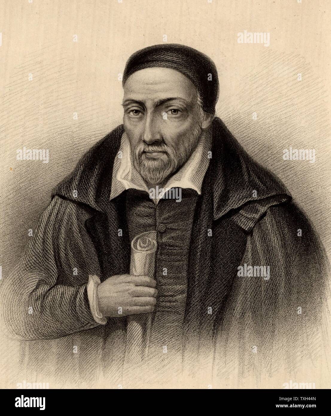 George Buchanan (1506-1582) Scottish humanist, historian and scholar. Tutor to Mary Queen of Scots (1562) and in 1567 to her son James VI.  Keeper of the Privy Seal of Scotland (1571-1583). Engraving from 'A Biographical Dictionary of Eminent Scotsmen' by Thomas Thomson (1870). Stock Photo