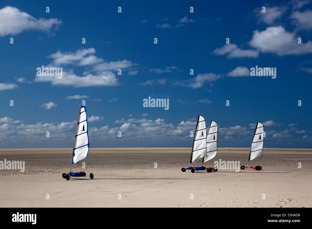 geography / travel, Germany, Lower Saxony, East Frisian Islands, Borkum, land sailing am Strand, Additional-Rights-Clearance-Info-Not-Available Stock Photo