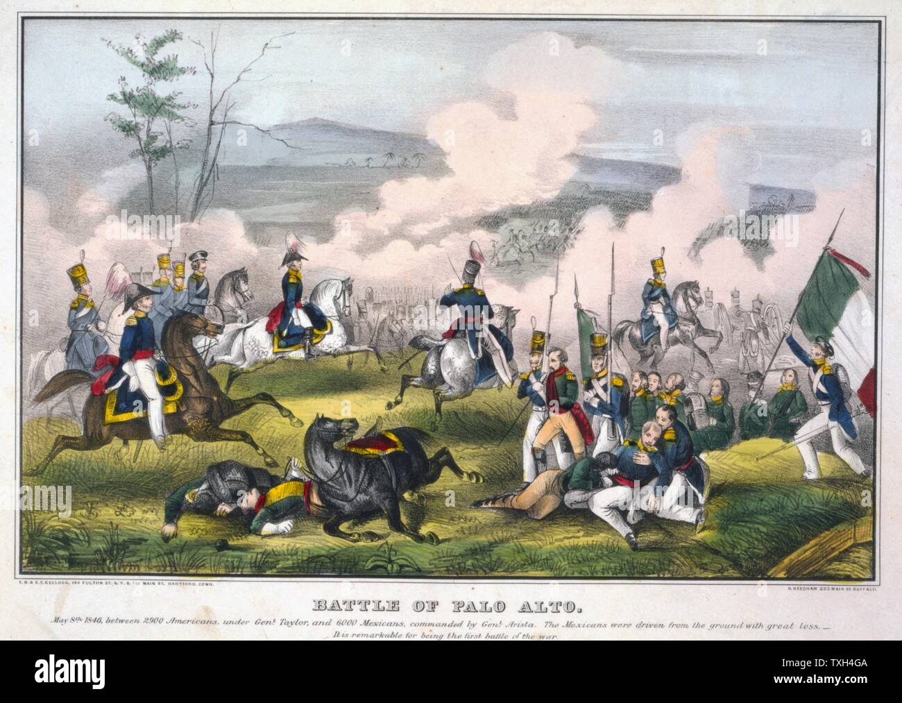 Mexican-American War 1846-1848 : Battle of Palo Alto, 8 May 1846, near what is now Brownsville, Texas. US force sunder General Zachary Taylor defeated Mexicans. Lithograph Stock Photo