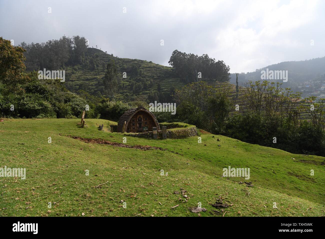 Toda tribal hut in Ooty, Tamil Nadu, Southern India Stock Photo