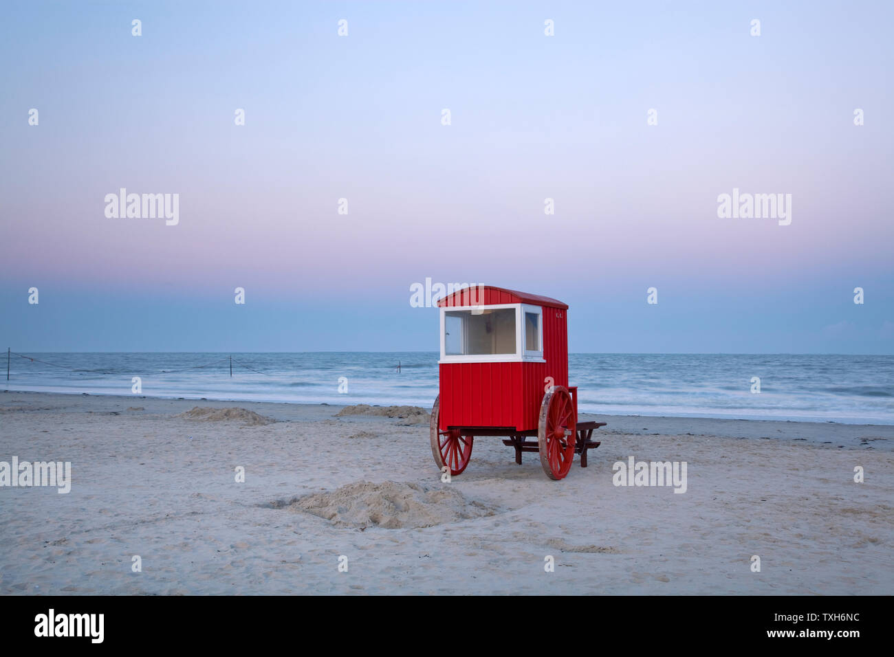 geography / travel, Germany, Lower Saxony, East Frisian Islands, Borkum, bathing machine at main beach, Additional-Rights-Clearance-Info-Not-Available Stock Photo