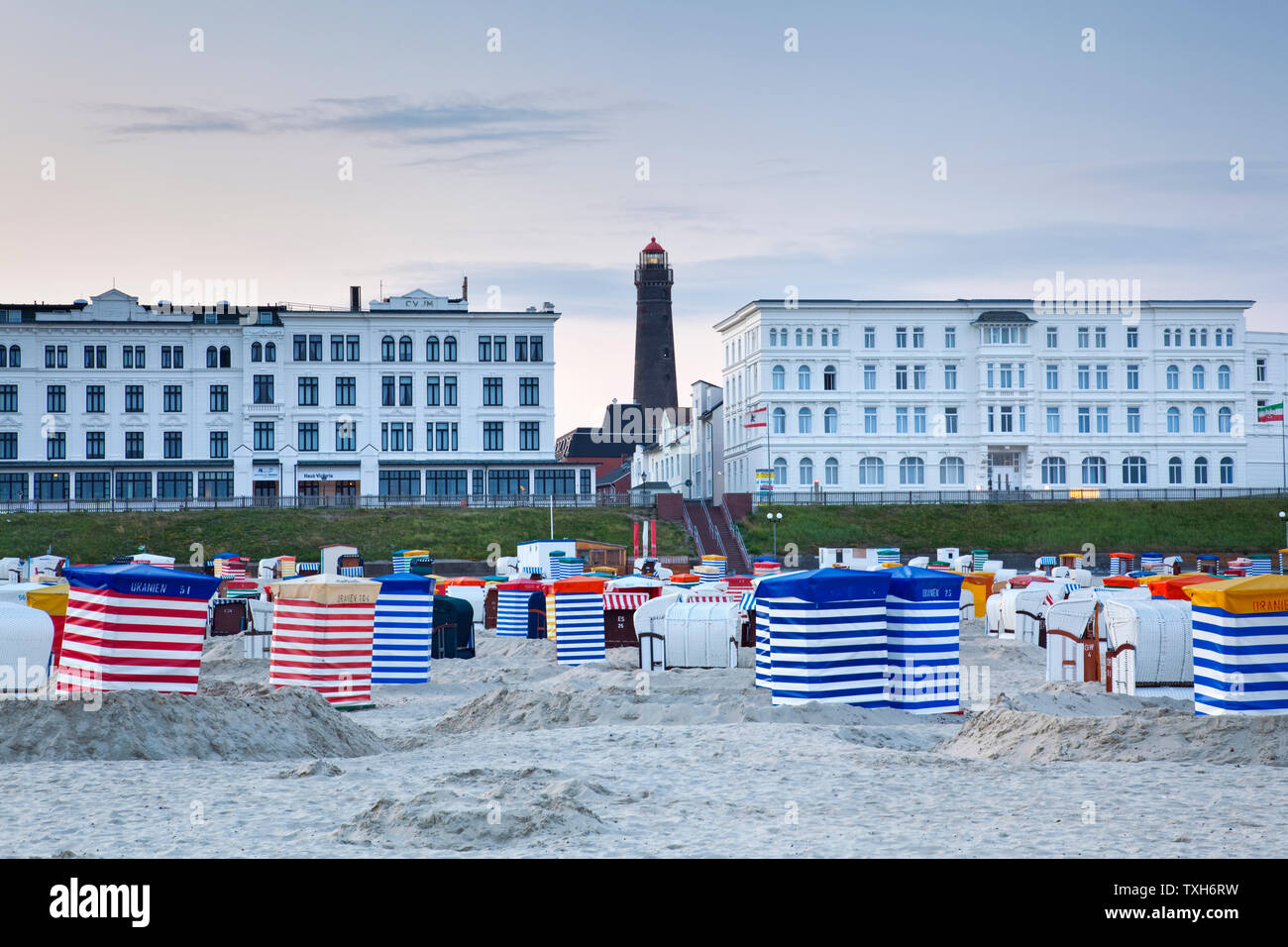 geography / travel, Germany, Lower Saxony, East Frisian Islands, Borkum, city view from beach, Additional-Rights-Clearance-Info-Not-Available Stock Photo