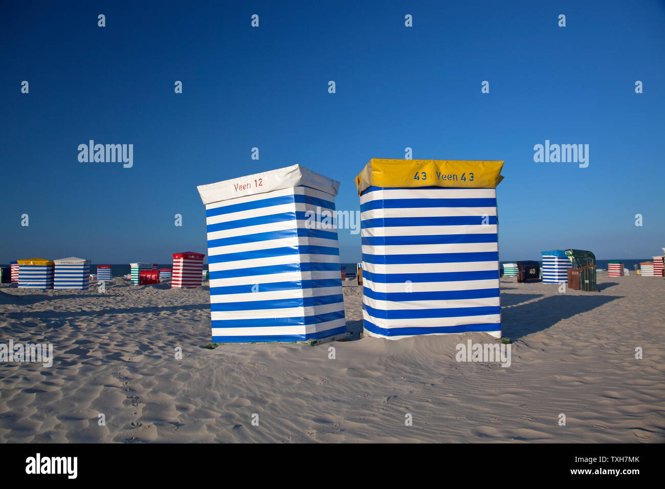 geography / travel, Germany, Lower Saxony, East Frisian Islands, Borkum, beach tents at southern beach, Additional-Rights-Clearance-Info-Not-Available Stock Photo