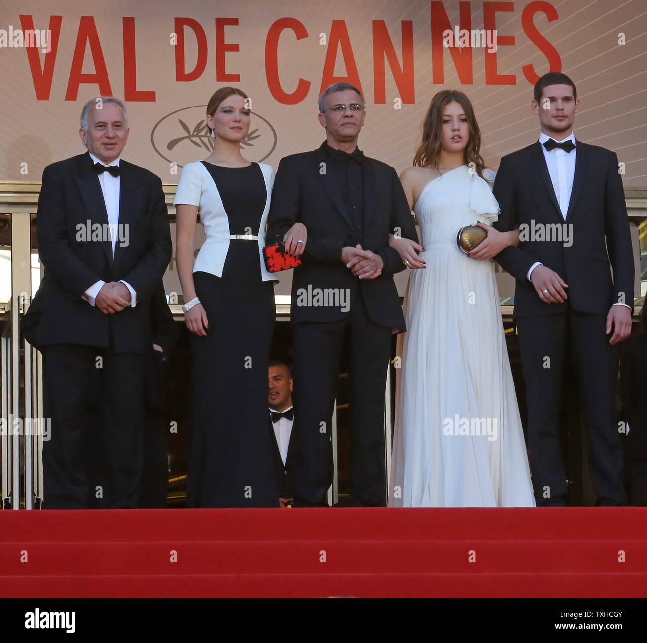 (From L to R) Brahim Chioua, Lea Seydoux, Abdellatif Kechiche, Adele Exarchopoulos and Jeremie Laheurte arrive on the steps of the Palais des Festivals before the screening of the film 'Zulu' during the 66th annual Cannes International Film Festival in Cannes, France on May 26, 2013.  UPI/David Silpa Stock Photo